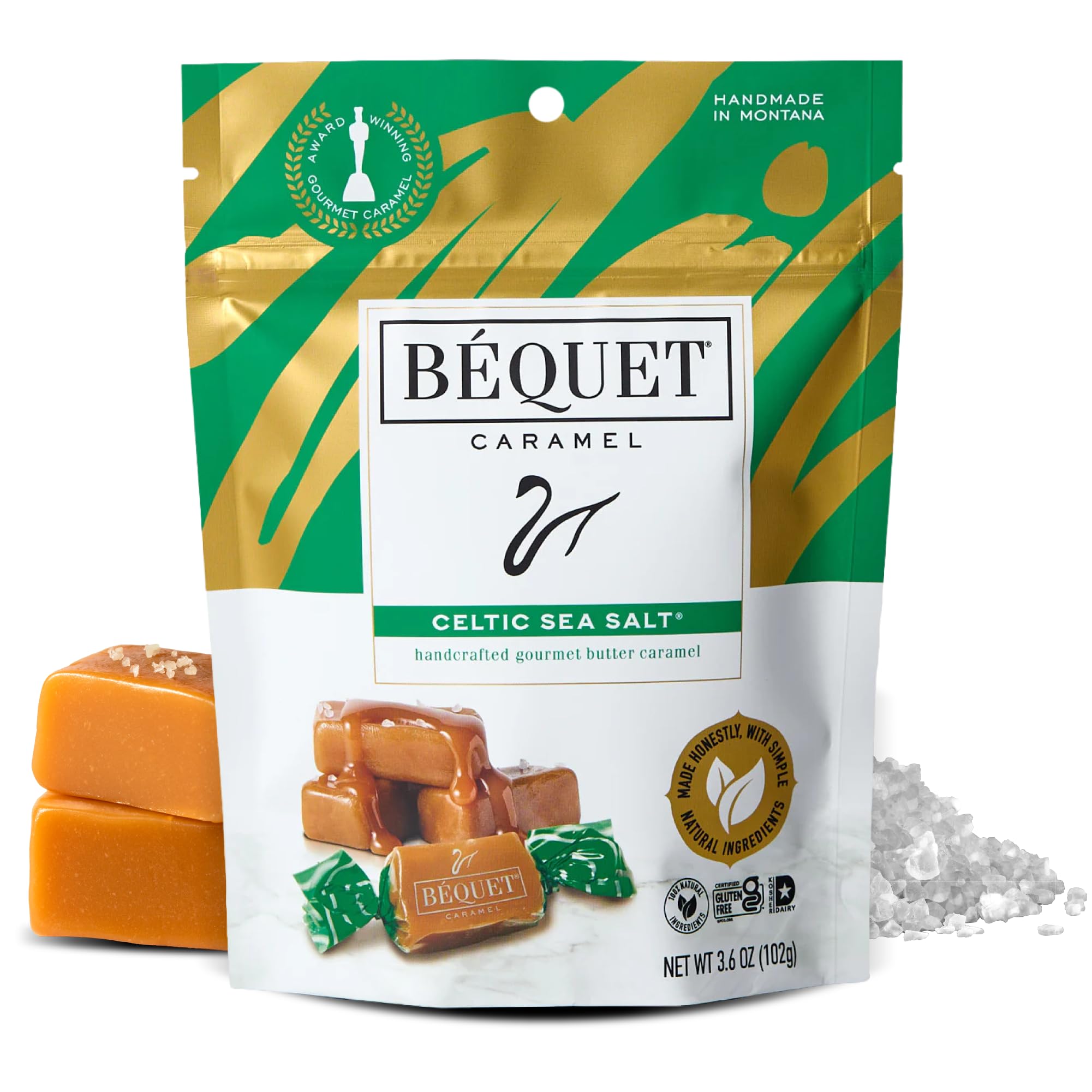 Product image of Béquet Caramel Celtic Sea Salt Caramel Gourmet Candy Individually Wrapped Kosher Gluten Free Made in